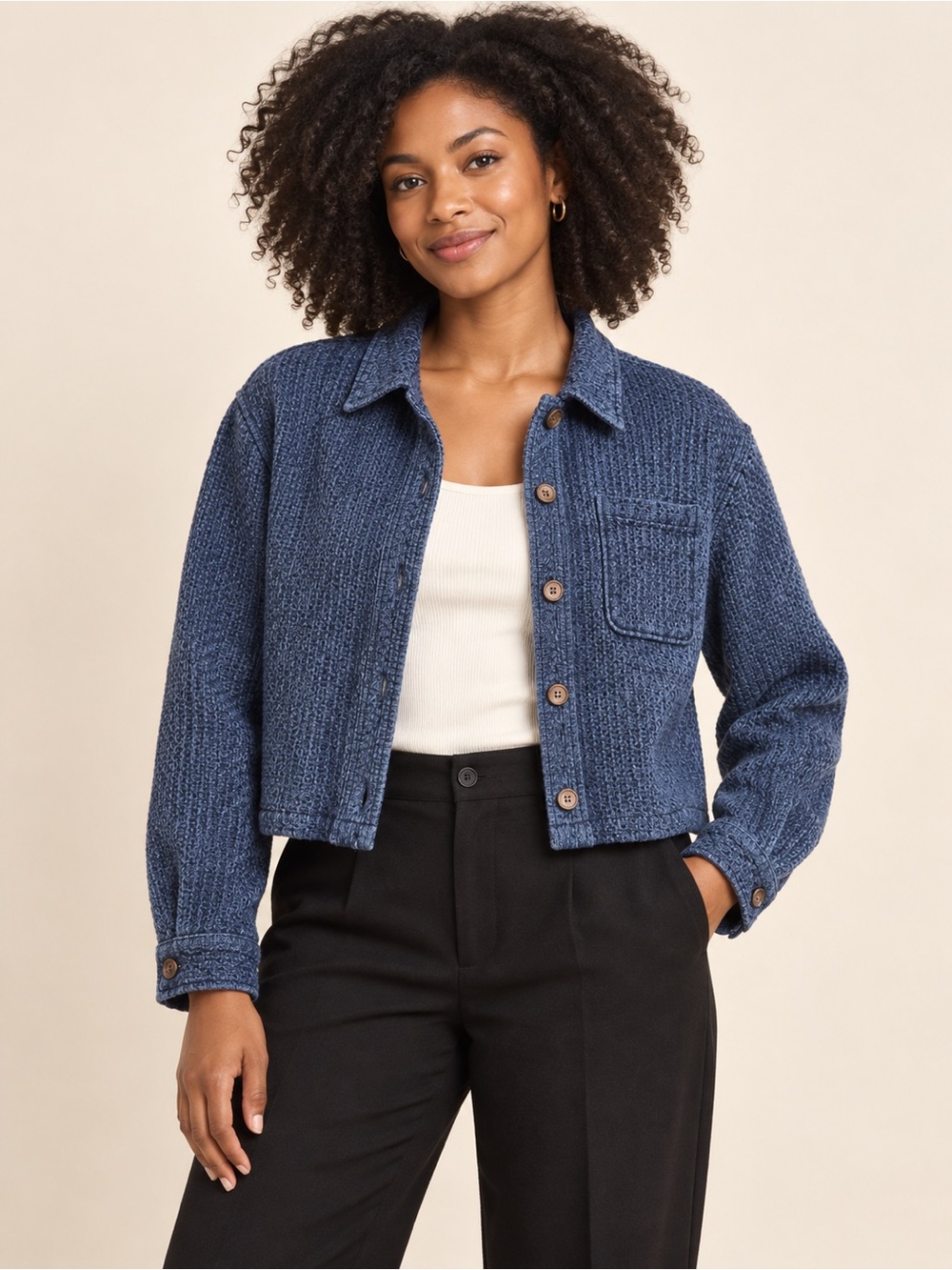 Bagatelle Collection Blue Textured Button Front Jacket Size Large